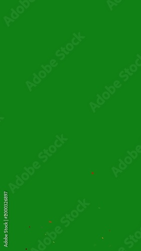 Realistic party popper confetti blast animation, colorful glitter particles bursting and drifting down isolated on green background, festive celebration overlay HD