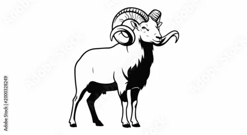 Fototapeta Stylized black and white illustration of a bighorn ram