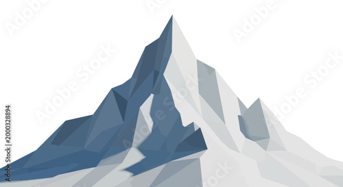 Snowy Mountain Peak Artistic Illustration with Geometric Facets and Crisp Edges
