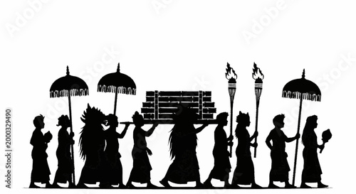 Balinese traditional ceremonial procession.