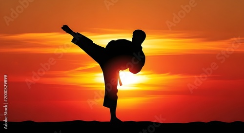 Kick Silhouette Against Sunset Sky