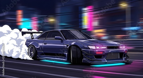 Night Street Drift Racing Car Neon