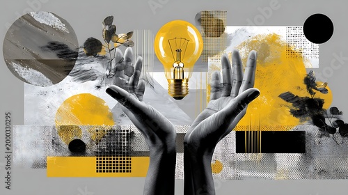 Creative Concept of Idea Generation with Hands Holding Light Bulb