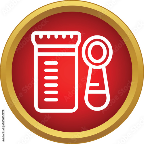 Medicine bottle and measuring spoon icon illustrating pharmaceutical care and dosage