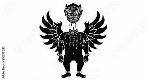 Black and white winged creature.