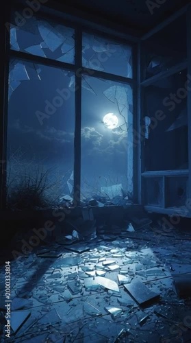 Dark Room with Shattered Window and Light