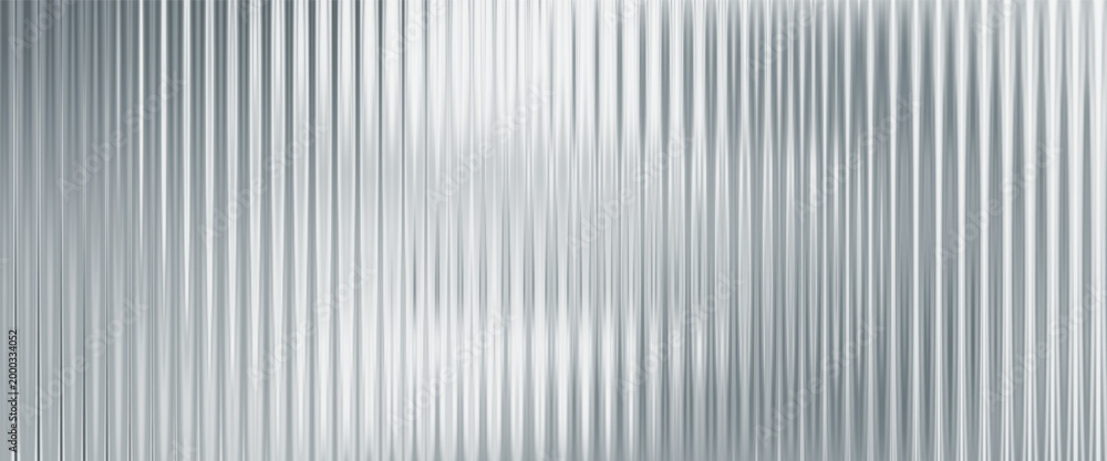 Obraz premium Silver acrylic ribbed glass texture background with fluted plastic panel and soft blurred light reflections. Abstract surface with subtle gradients for modern minimal design.
