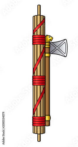 Fotografía Fasces, a bound bundle of wooden rods with an axe
