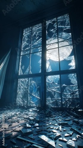 Abandoned Room with Broken Window and Moonlight Horror Scene