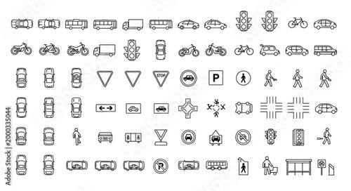 Collection of Transportation Icons and Symbols.