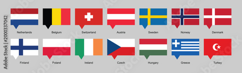 Flags of european countries on speech bubbles