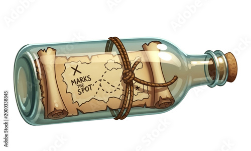 Illustration of a treasure map in a bottle 