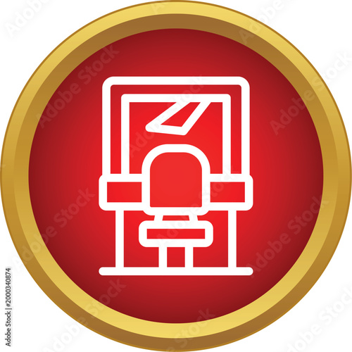 Vanity station with mirror and chair representing beauty and salon services