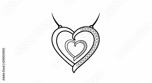 A delicate necklace pendant featuring nested heart shapes with a bejeweled border
