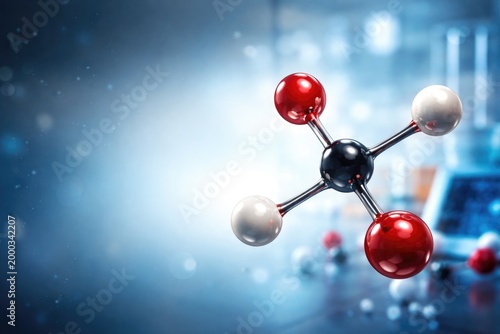 Formic acid molecular layout in vivid colors with large empty space for text overlay
