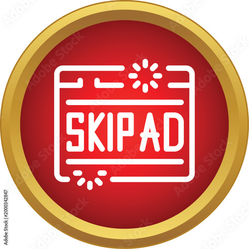 Skip ad button icon on a red circle symbolizing avoiding promotional content