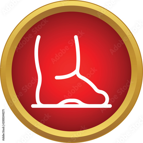 Swollen foot presenting foot pain and injury on a red and gold button
