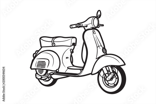 Vintage scooter line drawing with two wheels white background line art