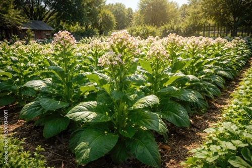 Lush Nicotiana crop prospering with abundant daylight in a small outdoor farming area