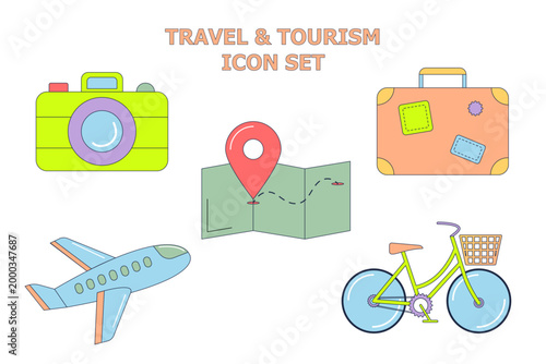 Travel Icons Set Trip, Vacation, Tourism, Transport, Navigation Vector Icons