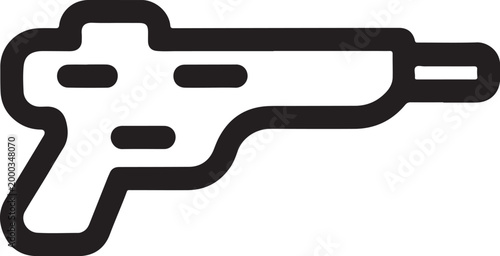 Submachine Gun Line Icon - Minimalist Tactical Pistol Vector Symbol