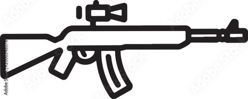 Scoped Assault Rifle Line Icon - Minimalist Sniper Gun Vector Symbol