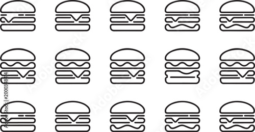 burger icon silhouettes set Hamburger black vectors, tasty burger art, burger silhouette, burger collection of burgers, burger black color silhouettes, vector design on transparent background.