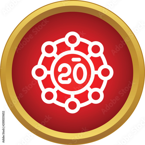 Casino chip showing number twenty for gambling and games of chance