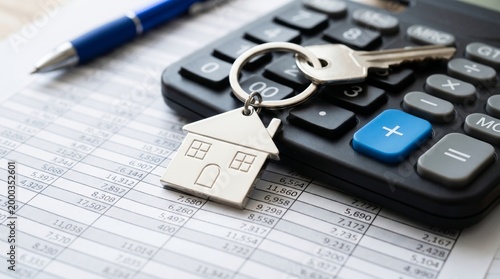 Homeownership costs and financial planning with calculator and key