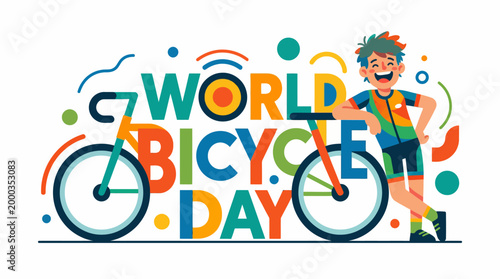 Celebrate World Bicycle Day with Joyful Illustration of a Person and Bicycle, Embracing a Healthy and Active Lifestyle