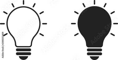 Tableau sur toile Outline and Solid Light Bulb Icons Representing Ideas and Innovation Keywords: l