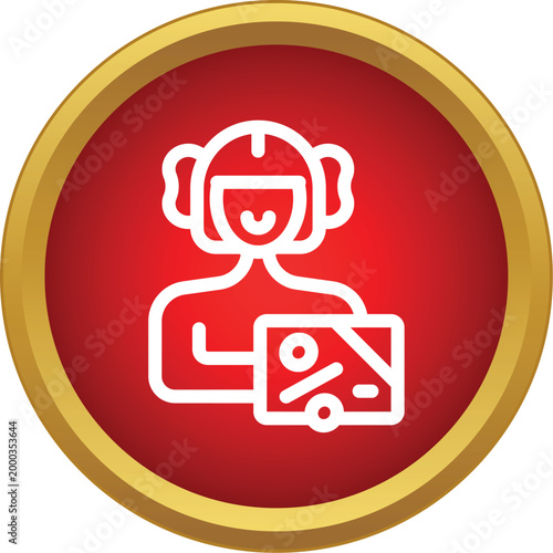 Salesperson showing coupon with percentage discount symbol for promotional marketing