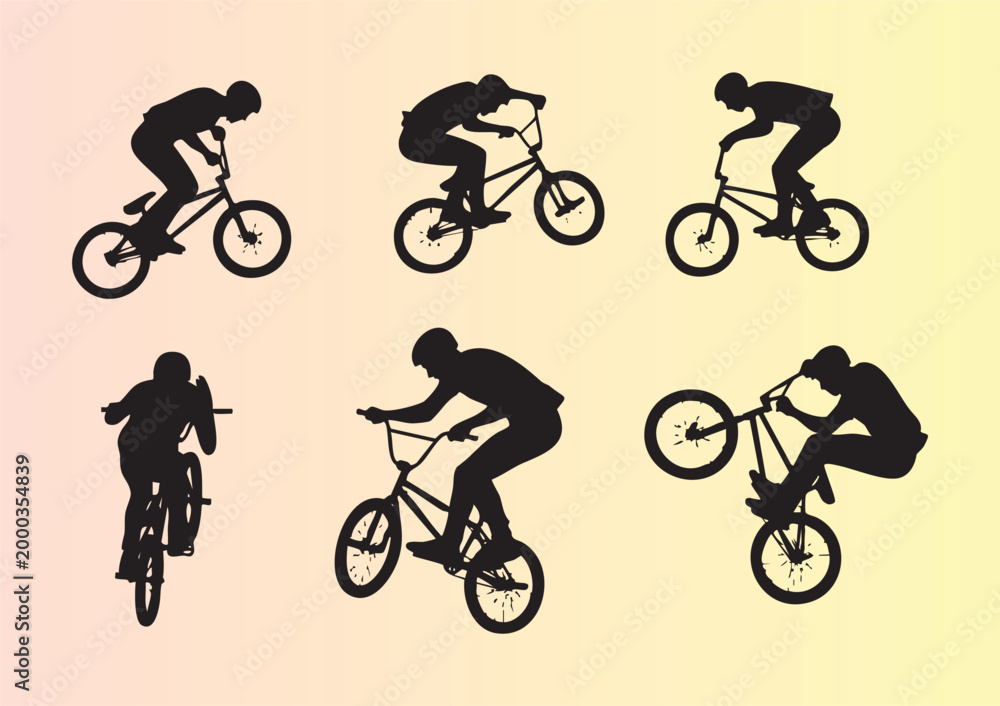 Fototapeta premium Dynamic BMX biker performing stunts and tricks in various poses