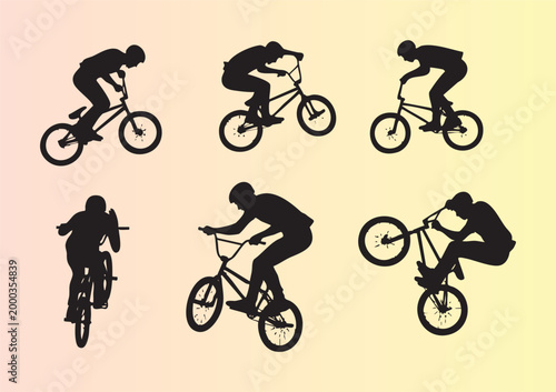 Dynamic BMX biker performing stunts and tricks in various poses