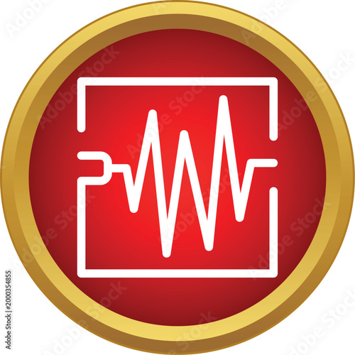Seismogram graph displaying seismic activity within a red and gold button