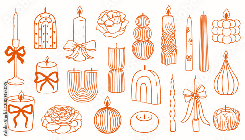 Hand drawn candle set in line art style