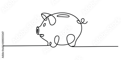 Piggy bank drawn as a simple continuous single black line