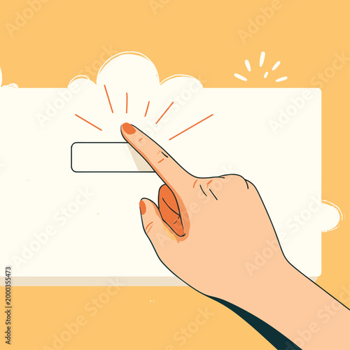 Finger Pressing a Soft Puffy UI Button on Digital Interface