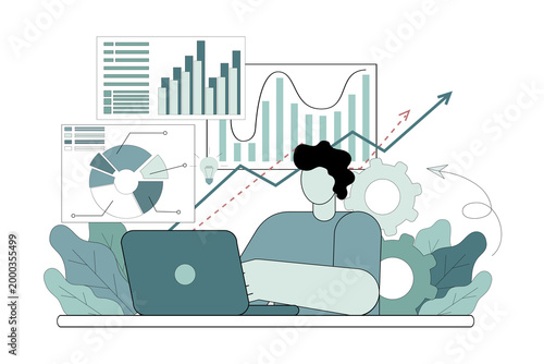 Business concept information report. Analysis of information data, graphs, statistics