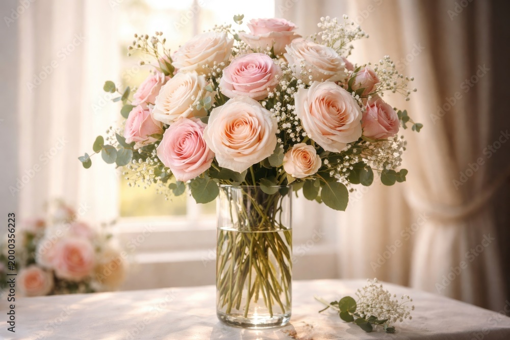 Obraz premium Delicate roses showcased together in a tall slender vase