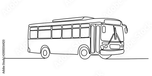 Continuous single line drawing of a city bus for public transportation