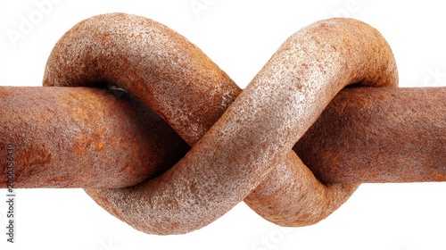 Close up of a rusty metal chain link intertwined in a knot