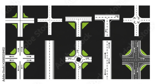 Collection of Road Intersections and Junctions Vector Illustrations.