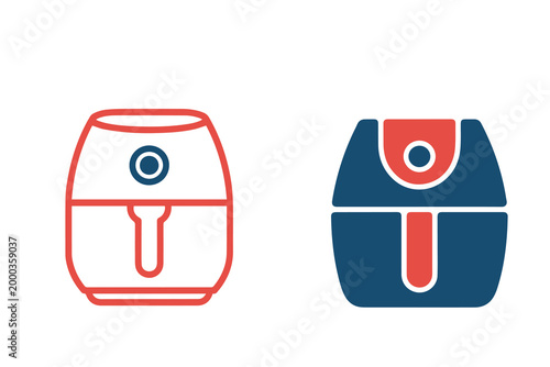 Modern kitchen appliance air fryer outline and solid color icons for healthy cooking methods