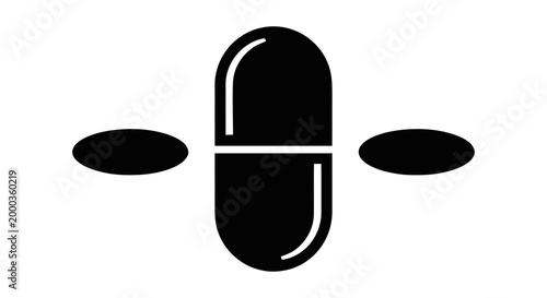 Black capsule pill icon design.