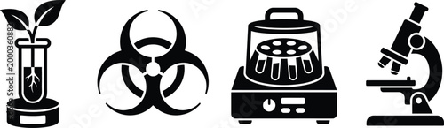 Collection of scientific research and laboratory icons.