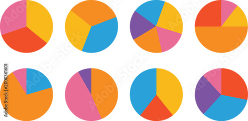 Circle division infographic icon set pie chart divided into 4, 5, 6 equal parts colorful pizza or donut round diagram pie chart infographic set circle diagram collection with sections or parts for dat