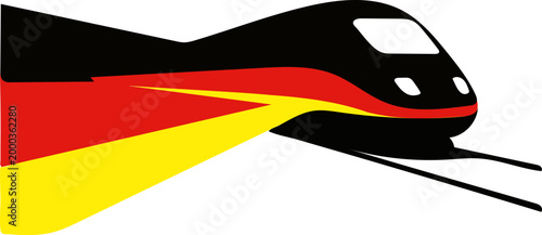 Dynamic German Railway Concept with Abstract Aerodynamic Speed Lines and Flag Colors. Optimized for transportation tech logos, logistics marketing assets, and modern infrastructure project visual