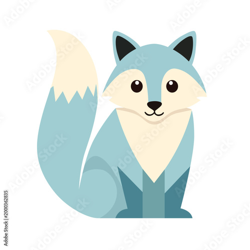 Stylized light blue fox sitting with a fluffy tail and pointy ears baby animal white background bushy tail forest animal cute animal illustration wildlife creature character stylized