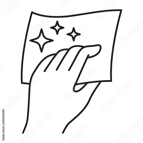 Bild auf Leinwand Hand holding cloth wiping surface to make it clean and shiny, line icon